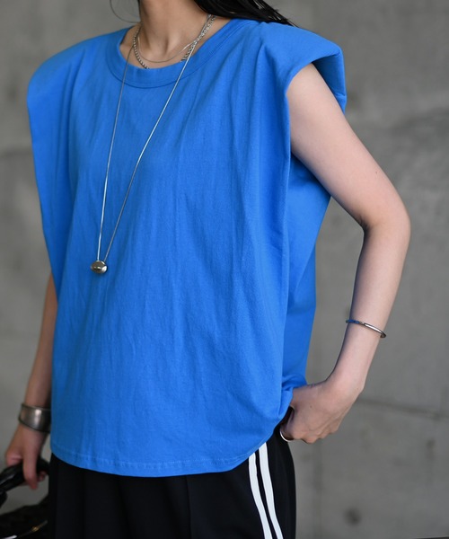 Marient(マリエント)の「ショルダーパッドTEE/Tシャツ(Tシャツ/カットソー・レディース・ブルー/ホワイト/グリーン・FREE)」の1枚目の写真