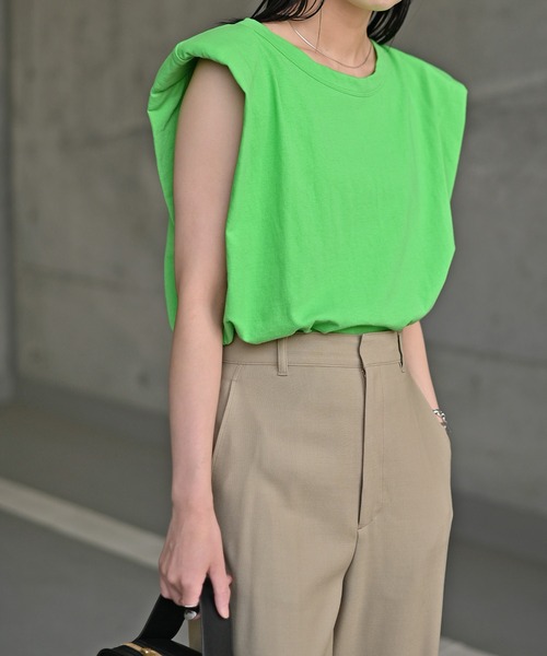 Marient(マリエント)の「ショルダーパッドTEE/Tシャツ(Tシャツ/カットソー・レディース・ブルー/ホワイト/グリーン・FREE)」の3枚目の写真