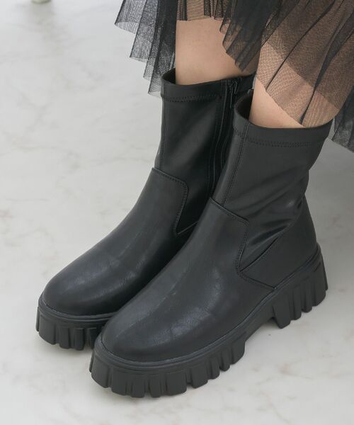 ems excite(エムズエキサイト)の「厚底ストレッチブーツ(ブーツ・レディース・ブラウン/ブラック・MEDIUM/LARGE)」の2枚目の写真