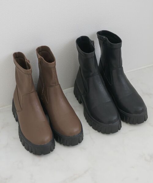 ems excite(エムズエキサイト)の「厚底ストレッチブーツ(ブーツ・レディース・ブラウン/ブラック・MEDIUM/LARGE)」の3枚目の写真