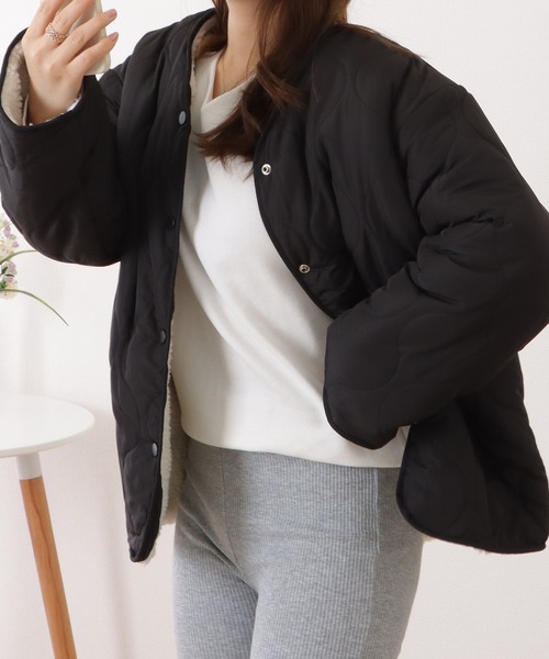 セール】リバーシブルノーカラーキルティングジャケット（ノー