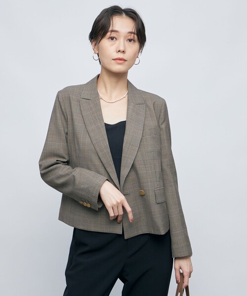 セール】グレンチェックショートジャケット（テーラードジャケット