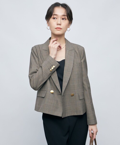 セール】グレンチェックショートジャケット（テーラードジャケット