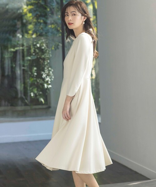 【新品未使用】組曲　コンフォータブルドレープ フレアワンピース Sサイズ セール】【KUMIKYOKU NAVY】コンフォータブルドレープ フレア