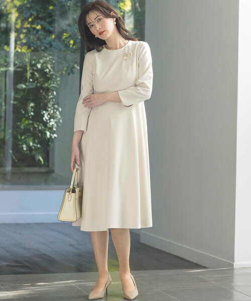 【新品未使用】組曲　コンフォータブルドレープ フレアワンピース Sサイズ セール】【KUMIKYOKU NAVY】コンフォータブルドレープ フレア