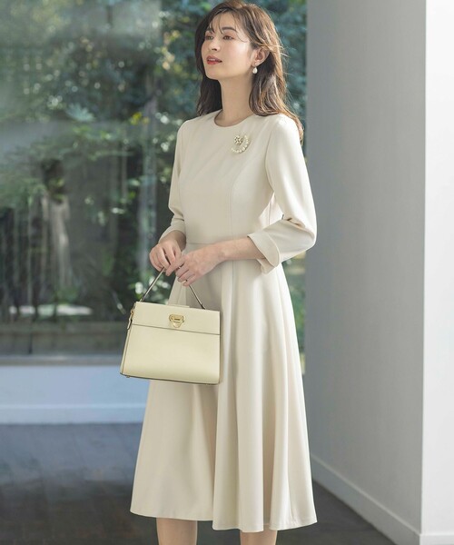 【新品未使用】組曲　コンフォータブルドレープ フレアワンピース Sサイズ セール】【KUMIKYOKU NAVY】コンフォータブルドレープ フレア