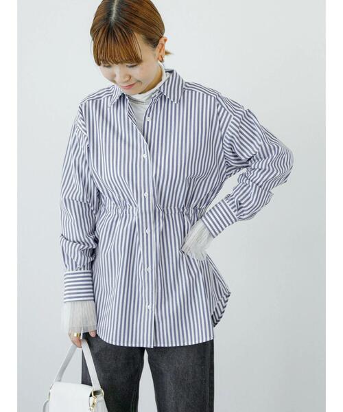 Lugnoncure（ルノンキュール）の「ドロストレギュラーシャツ（シャツ/ブラウス・レディース・ベージュ/オフホワイト/ネイビー・F）」の3枚目の写真