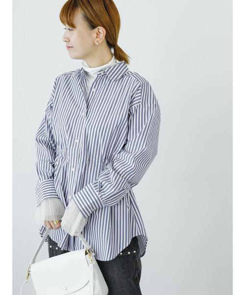 Lugnoncure（ルノンキュール）の「ドロストレギュラーシャツ（シャツ/ブラウス・レディース・ベージュ/オフホワイト/ネイビー・F）」の10枚目の写真