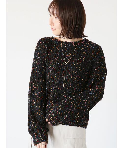 Te chichi TERRASSE（テチチテラス）の「カラーピンポンヤーン片畦ニット（ニット/セーター・レディース・ブラック/オフホワイト・F）」の2枚目の写真