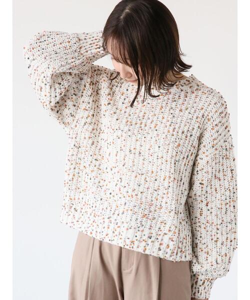 Te chichi TERRASSE（テチチテラス）の「カラーピンポンヤーン片畦ニット（ニット/セーター・レディース・ブラック/オフホワイト・F）」の3枚目の写真