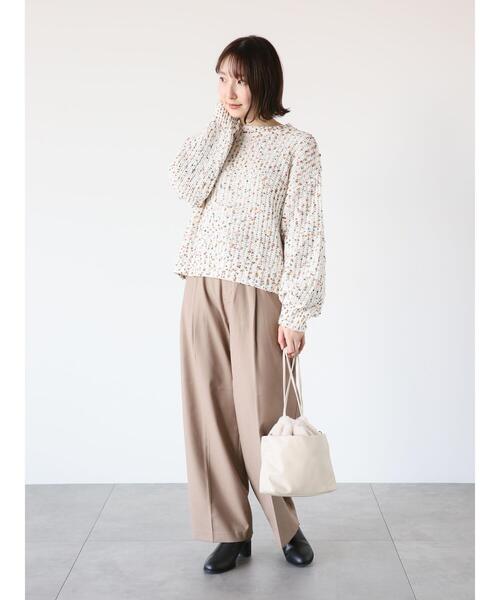 Te chichi TERRASSE（テチチテラス）の「カラーピンポンヤーン片畦ニット（ニット/セーター・レディース・ブラック/オフホワイト・F）」の4枚目の写真