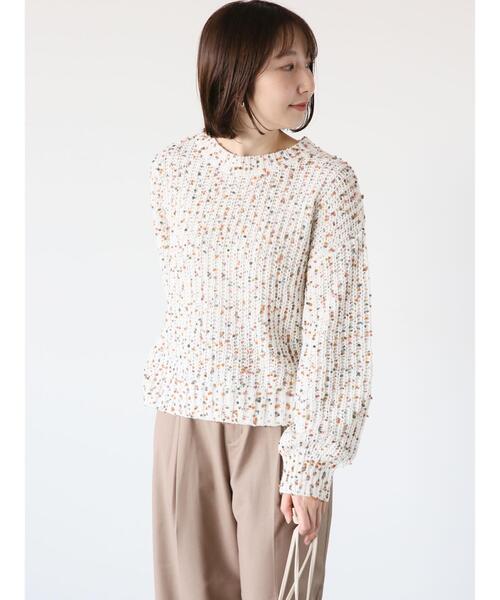 Te chichi TERRASSE（テチチテラス）の「カラーピンポンヤーン片畦ニット（ニット/セーター・レディース・ブラック/オフホワイト・F）」の6枚目の写真