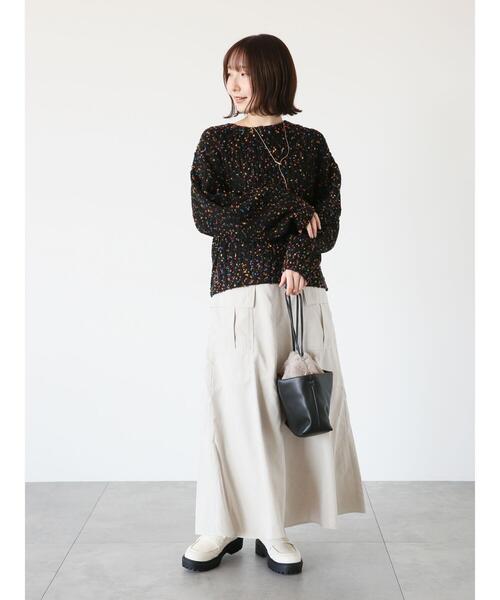 Te chichi TERRASSE（テチチテラス）の「カラーピンポンヤーン片畦ニット（ニット/セーター・レディース・ブラック/オフホワイト・F）」の8枚目の写真