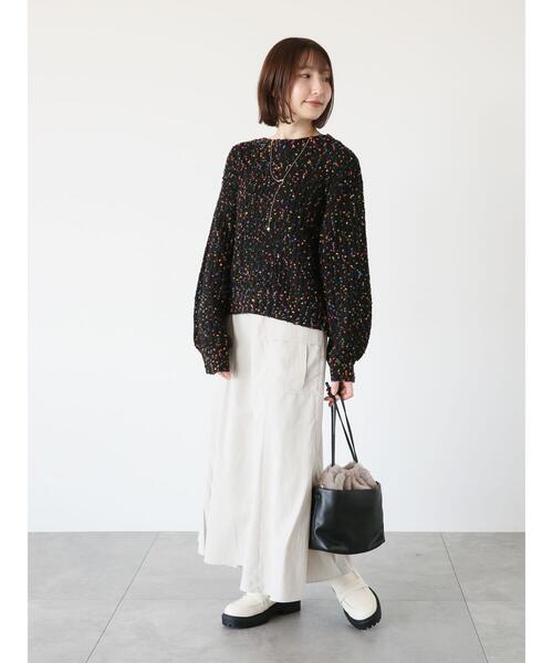 Te chichi TERRASSE（テチチテラス）の「カラーピンポンヤーン片畦ニット（ニット/セーター・レディース・ブラック/オフホワイト・F）」の9枚目の写真