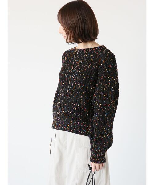 Te chichi TERRASSE（テチチテラス）の「カラーピンポンヤーン片畦ニット（ニット/セーター・レディース・ブラック/オフホワイト・F）」の10枚目の写真