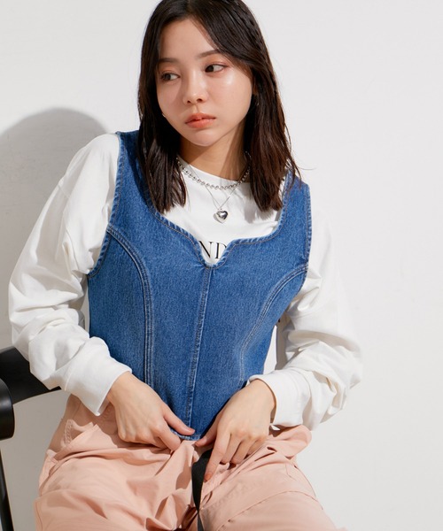 VIS(ビス)の「【セットアップ対応】切替ラインデニムビスチェ【洗える】(ベスト・レディース・サックスブルー/ブルー・FREE)」の21枚目の写真