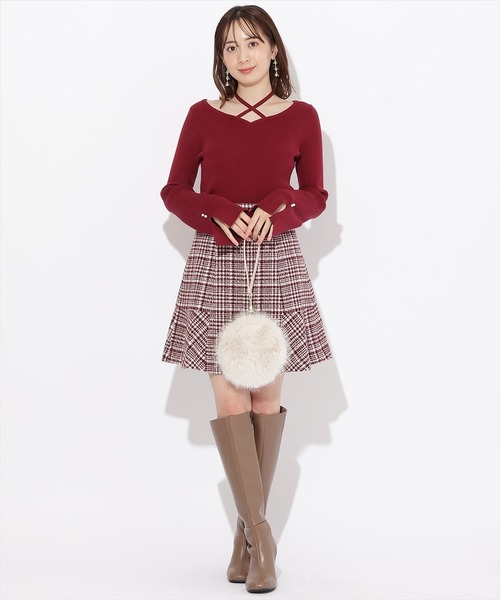 WILLSELECTION（ウィルセレクション）の「ハートネックフレアスリーブプルオーバー（ニット/セーター・レディース・ボルドー/ブラック/オフホワイト・MEDIUM）」の10枚目の写真