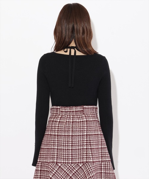 WILLSELECTION（ウィルセレクション）の「ハートネックフレアスリーブプルオーバー（ニット/セーター・レディース・ボルドー/ブラック/オフホワイト・MEDIUM）」の6枚目の写真