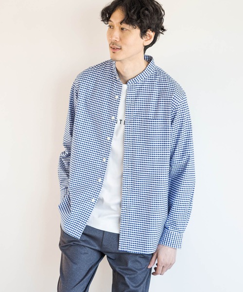 GLOBAL WORK（グローバルワーク）の「イージーケアオックス/バンドカラーシャツ/975735（シャツ/ブラウス・メンズ・ホワイト/ブルー系その他5/グレー・MEDIUM/LARGE/SMALL/X-LARGE）」の7枚目の写真