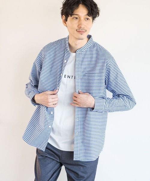 GLOBAL WORK（グローバルワーク）の「イージーケアオックス/バンドカラーシャツ/975735（シャツ/ブラウス・メンズ・ホワイト/ブルー系その他5/グレー・MEDIUM/LARGE/SMALL/X-LARGE）」の15枚目の写真