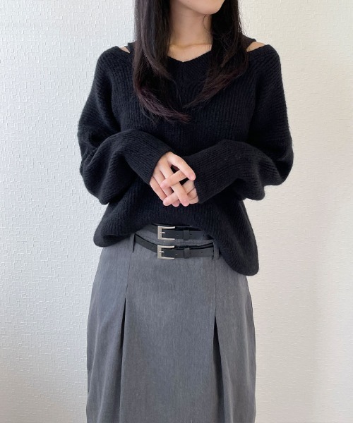 VIVID LADY(ビビッドレディー)の「ふわふわ暖かいスリットデザイン長袖ニット(ニット/セーター・レディース・ブラック/ライトグレー/カーキ/アイボリー・FREE)」の18枚目の写真