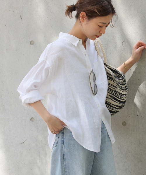 JOURNAL STANDARD relume（ジャーナルスタンダード　レリューム）の「カラーリネンオーバーサイズシャツ（シャツ/ブラウス・レディース・ベージュ/ネイビー/ブルー系その他/イエロー/ホワイト/ピンク・FREE）」の13枚目の写真