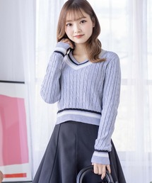 clear | ケーブル編みVネック長袖ショート丈ニットトップス≪2024SS新作≫(ニット/セーター)