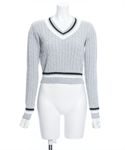 clear（クリア）の「ケーブル編みVネック長袖ショート丈ニットトップス≪2024SS新作≫（ニット/セーター・レディース・アイボリー/グレー/ピンク・F）」の19枚目の写真