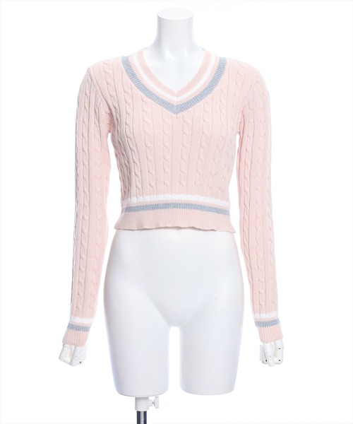 clear（クリア）の「ケーブル編みVネック長袖ショート丈ニットトップス≪2024SS新作≫（ニット/セーター・レディース・アイボリー/グレー/ピンク・F）」の20枚目の写真