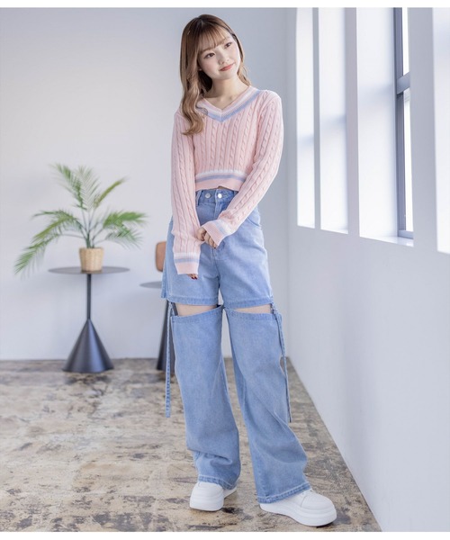 clear（クリア）の「ケーブル編みVネック長袖ショート丈ニットトップス≪2024SS新作≫（ニット/セーター・レディース・アイボリー/グレー/ピンク・F）」の13枚目の写真