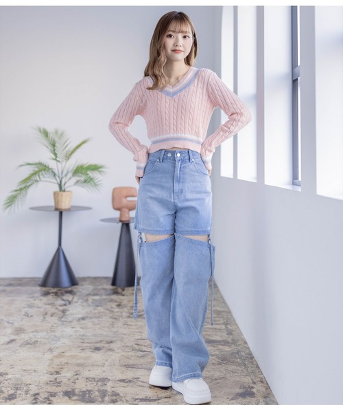 clear（クリア）の「ケーブル編みVネック長袖ショート丈ニットトップス≪2024SS新作≫（ニット/セーター・レディース・アイボリー/グレー/ピンク・F）」の14枚目の写真