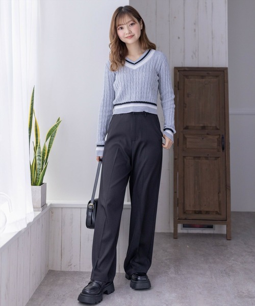 clear（クリア）の「ケーブル編みVネック長袖ショート丈ニットトップス≪2024SS新作≫（ニット/セーター・レディース・アイボリー/グレー/ピンク・F）」の18枚目の写真