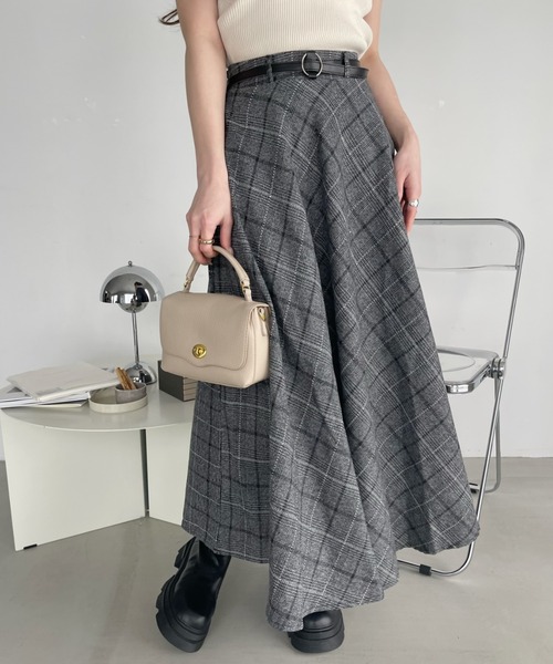 セール】ベルト付き チェック フレアスカート（スカート）｜Ada