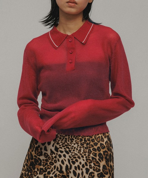 M TO R（ムウトアール）の「［TOPS］POLO SHEER CROPPED TOPS（ポロシャツ・レディース・ブラック/レッド/ホワイト・42/40/38）」の3枚目の写真