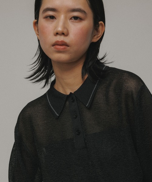 M TO R（ムウトアール）の「［TOPS］POLO SHEER CROPPED TOPS（ポロシャツ・レディース・ブラック/レッド/ホワイト・42/40/38）」の7枚目の写真