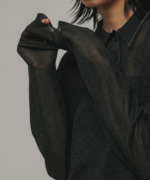 M TO R（ムウトアール）の「［TOPS］POLO SHEER CROPPED TOPS（ポロシャツ・レディース・ブラック/レッド/ホワイト・42/40/38）」の9枚目の写真