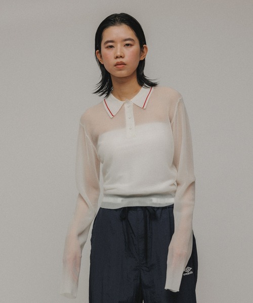 M TO R（ムウトアール）の「［TOPS］POLO SHEER CROPPED TOPS（ポロシャツ・レディース・ブラック/レッド/ホワイト・42/40/38）」の10枚目の写真