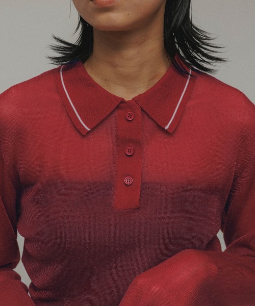 M TO R（ムウトアール）の「［TOPS］POLO SHEER CROPPED TOPS（ポロシャツ・レディース・ブラック/レッド/ホワイト・42/40/38）」の12枚目の写真