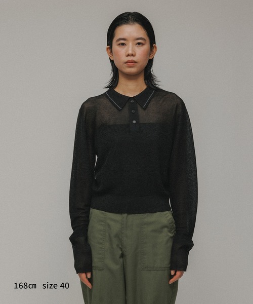 M TO R（ムウトアール）の「［TOPS］POLO SHEER CROPPED TOPS（ポロシャツ・レディース・ブラック/レッド/ホワイト・42/40/38）」の13枚目の写真
