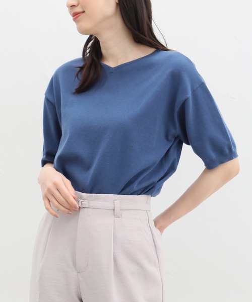 Honeys（ハニーズ）の「Ｖネックニット（ニット/セーター・レディース・ブルー/ブラック/ピンク/ホワイト×ブラック/アイボリー・LL/L/M）」の4枚目の写真