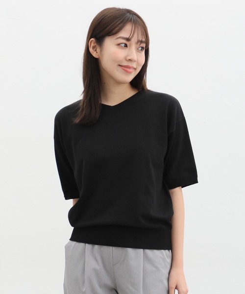 Honeys（ハニーズ）の「Ｖネックニット（ニット/セーター・レディース・ブルー/ブラック/ピンク/ホワイト×ブラック/アイボリー・LL/L/M）」の6枚目の写真