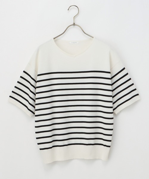 Honeys（ハニーズ）の「Ｖネックニット（ニット/セーター・レディース・ブルー/ブラック/ピンク/ホワイト×ブラック/アイボリー・LL/L/M）」の17枚目の写真