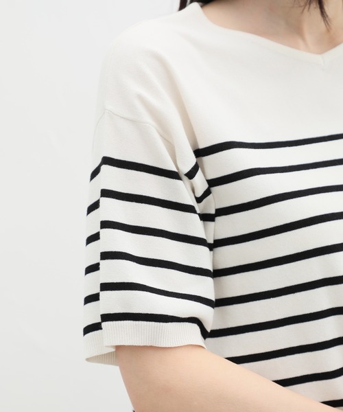 Honeys（ハニーズ）の「Ｖネックニット（ニット/セーター・レディース・ブルー/ブラック/ピンク/ホワイト×ブラック/アイボリー・LL/L/M）」の22枚目の写真