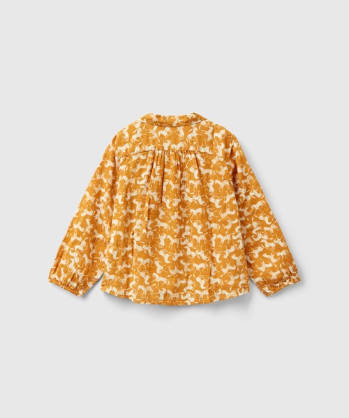 BENETTON (UNITED COLORS OF BENETTON)(ベネトンユナイテッドカラーズオブベネトン)の「キッズ総柄馬プリントギャザーコットンガーゼ長袖シャツG(シャツ/ブラウス・キッズ・ピンクベージュ/マスタード・SMALL/MEDIUM/LARGE/X-LARGE)」の4枚目の写真