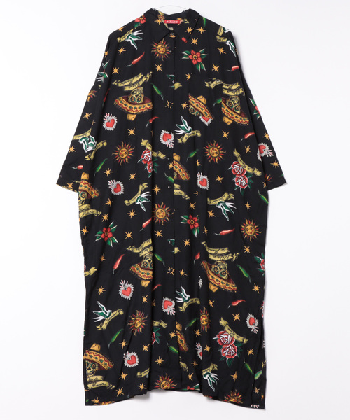チャイハネ(チャイハネ)の「【チャイハネ】メキシカン柄ロングシャツワンピース(シャツワンピース・レディース・ブラック/ブルー/グリーン/ホワイト・FREE)」の2枚目の写真