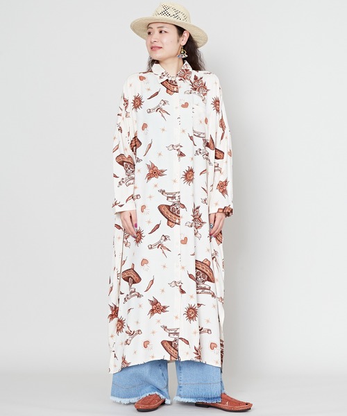 チャイハネ(チャイハネ)の「【チャイハネ】メキシカン柄ロングシャツワンピース(シャツワンピース・レディース・ブラック/ブルー/グリーン/ホワイト・FREE)」の7枚目の写真