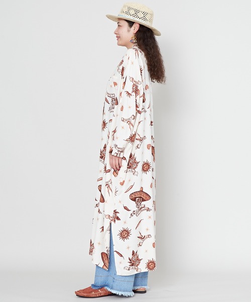 チャイハネ(チャイハネ)の「【チャイハネ】メキシカン柄ロングシャツワンピース(シャツワンピース・レディース・ブラック/ブルー/グリーン/ホワイト・FREE)」の8枚目の写真