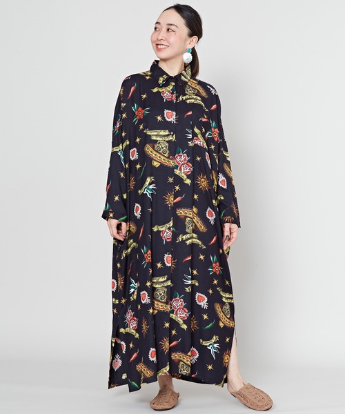 チャイハネ(チャイハネ)の「【チャイハネ】メキシカン柄ロングシャツワンピース(シャツワンピース・レディース・ブラック/ブルー/グリーン/ホワイト・FREE)」の21枚目の写真