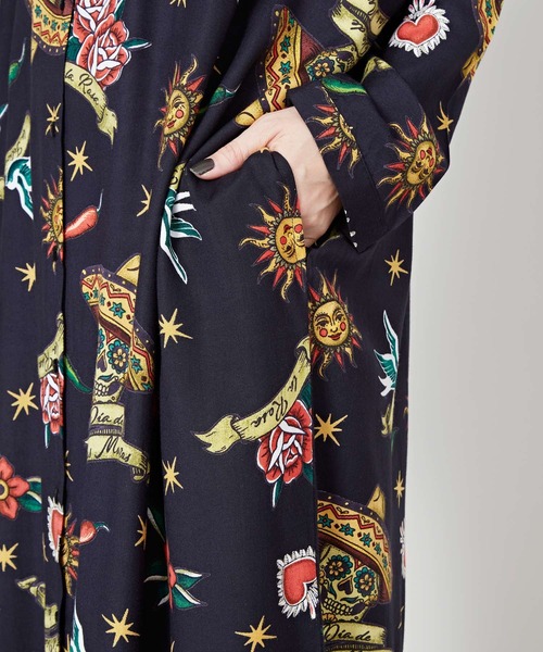 チャイハネ(チャイハネ)の「【チャイハネ】メキシカン柄ロングシャツワンピース(シャツワンピース・レディース・ブラック/ブルー/グリーン/ホワイト・FREE)」の14枚目の写真