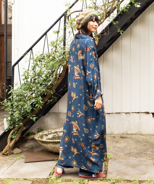 チャイハネ(チャイハネ)の「【チャイハネ】メキシカン柄ロングシャツワンピース(シャツワンピース・レディース・ブラック/ブルー/グリーン/ホワイト・FREE)」の10枚目の写真